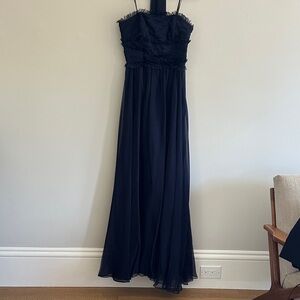 Monique Lhuillier Navy Blue Strapless Chiffon Gown
